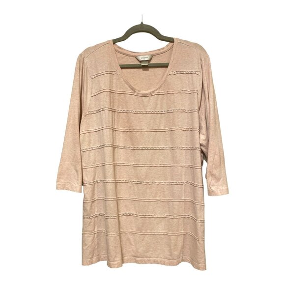 CJ Banks Soft 3/4 Sleeve Tunic Light Pink w/ Silver Dot Lines Women's Size 3X - Picture 1 of 6